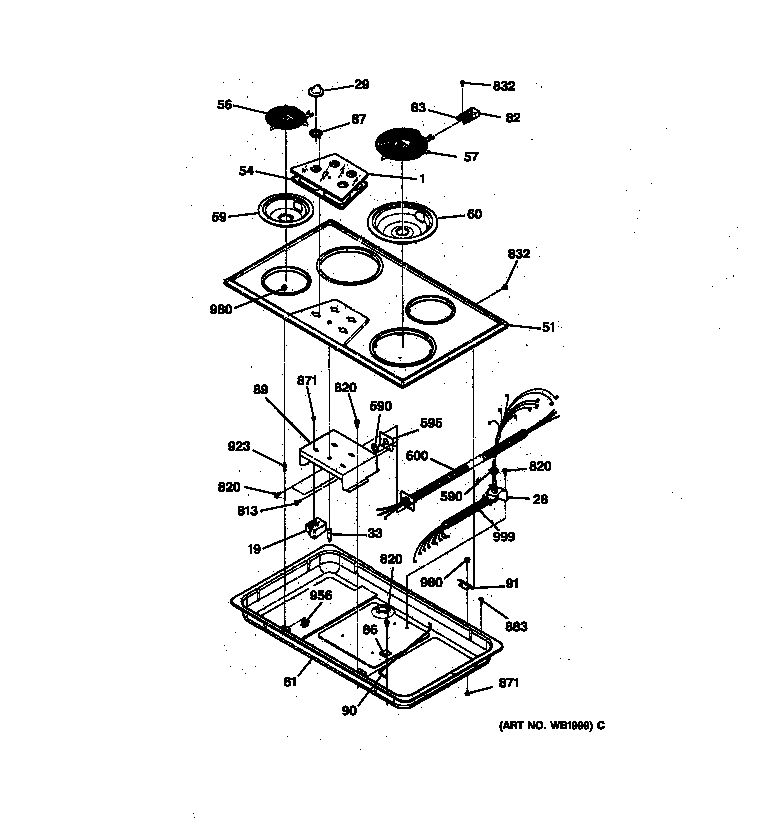 GE JP626WV1WW cooktop diagram