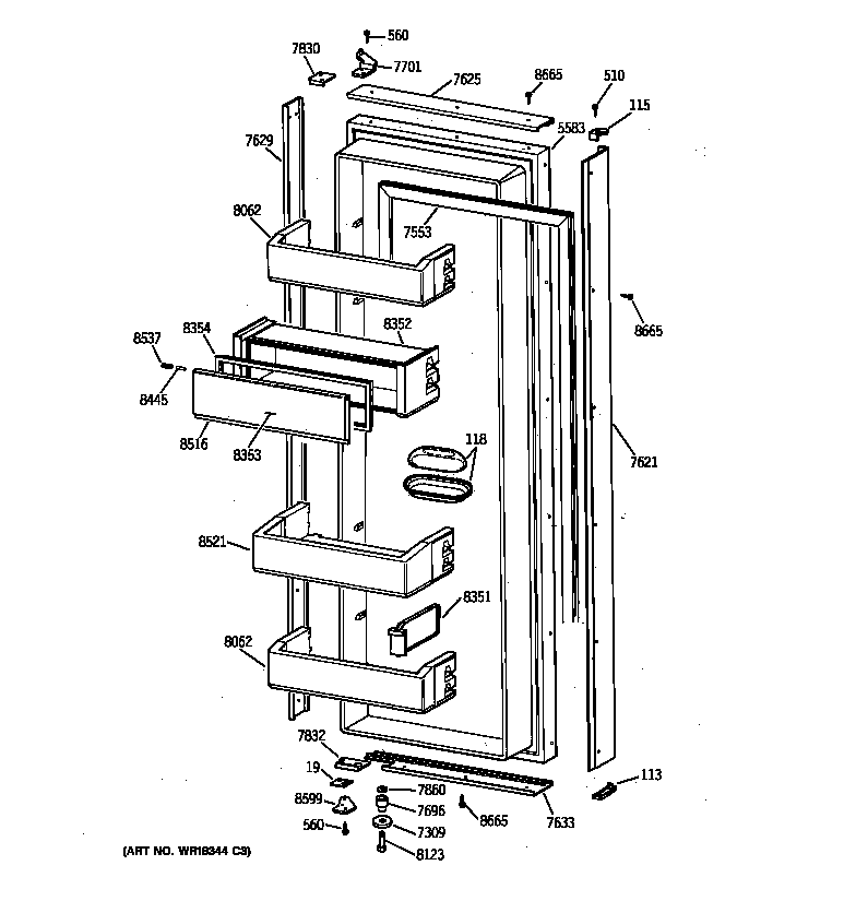 GE ZIS36NYA fresh food door diagram