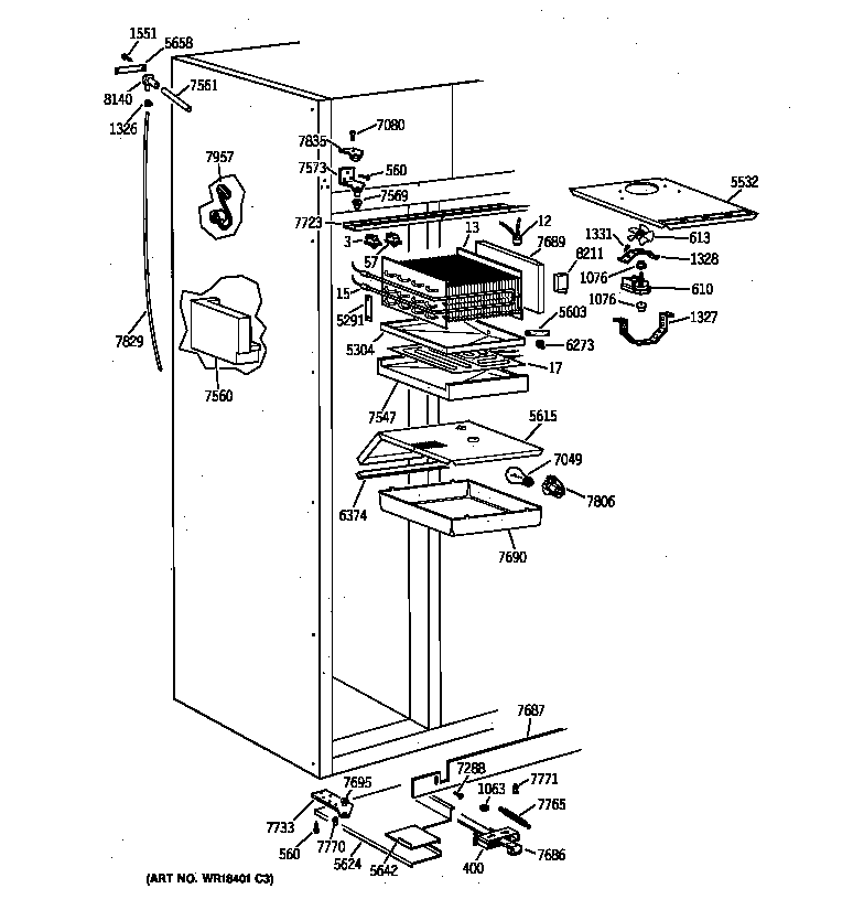 GE ZIS36NYA freezer section diagram