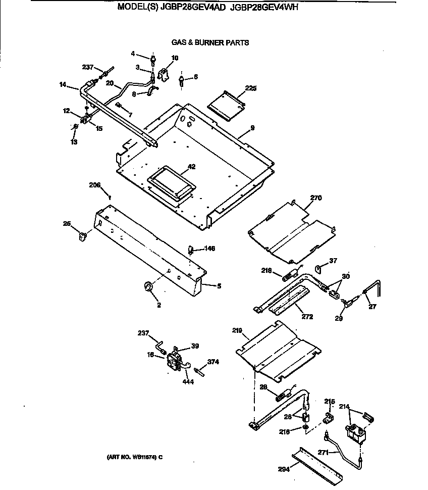 GE JGBP28GEV4WH gas & burner parts diagram