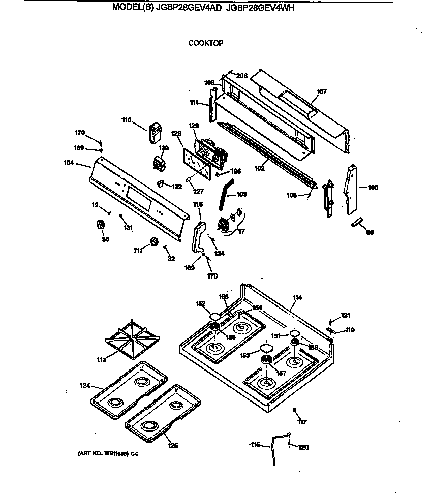 GE JGBP28GEV4WH cooktops diagram