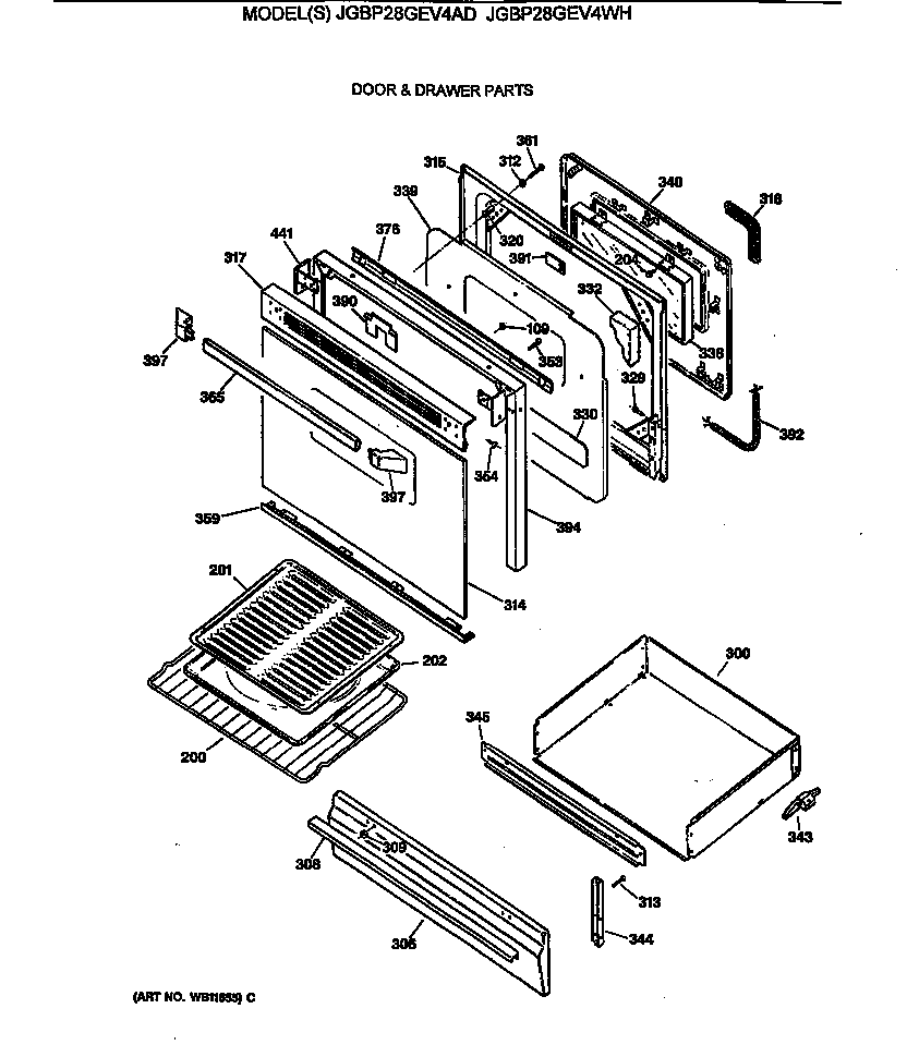 GE JGBP28GEV4WH door & drawer parts diagram