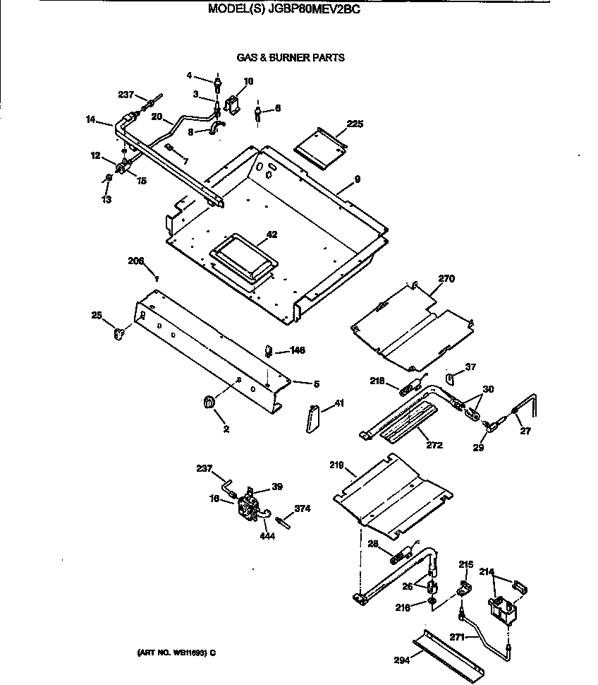 GE JGBP80MEV2BC gas & burner parts diagram