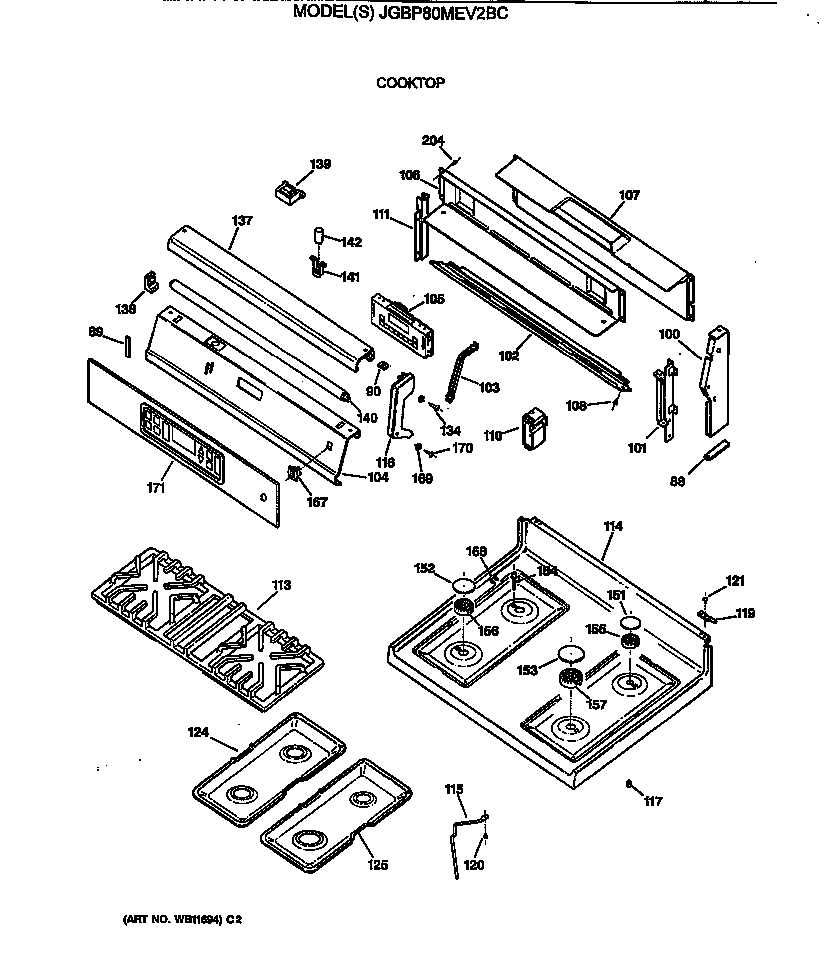 GE JGBP80MEV2BC cooktop diagram