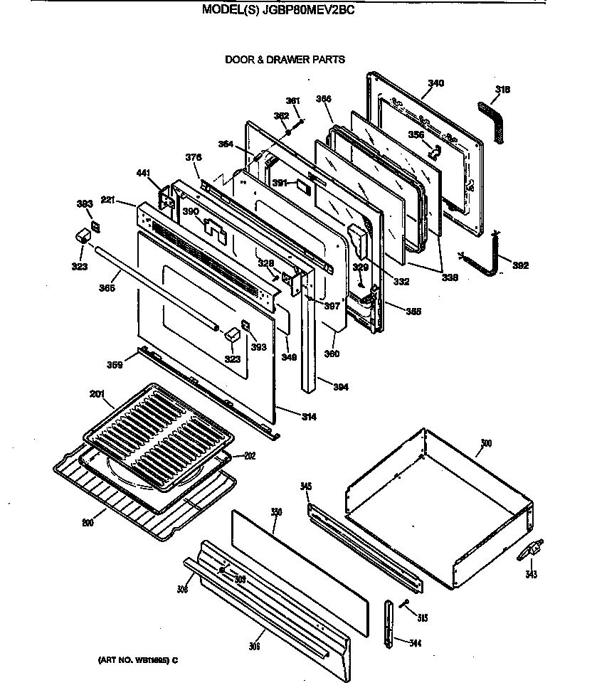 GE JGBP80MEV2BC door & drawer parts diagram