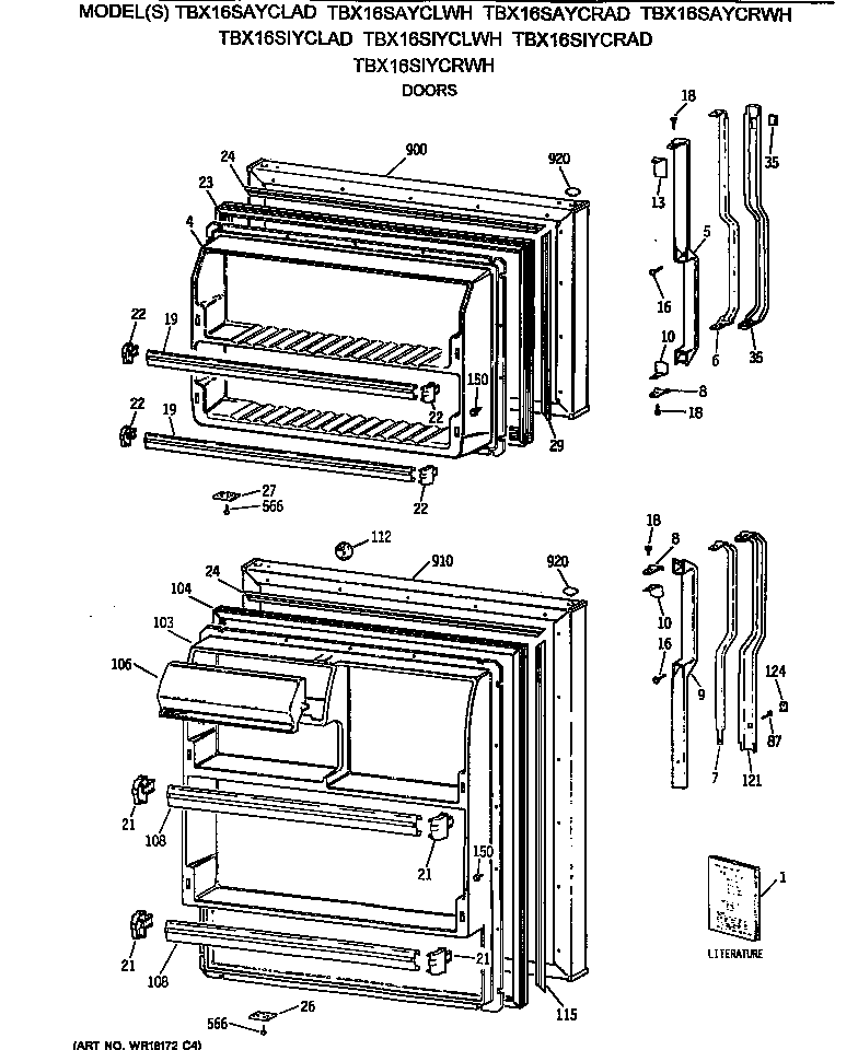GE TBX16SIYCRAD doors diagram