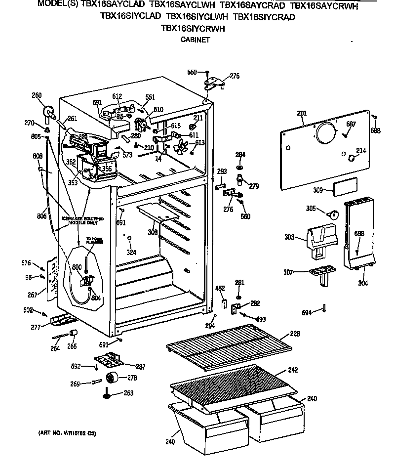 GE TBX16SIYCRAD cabinet diagram