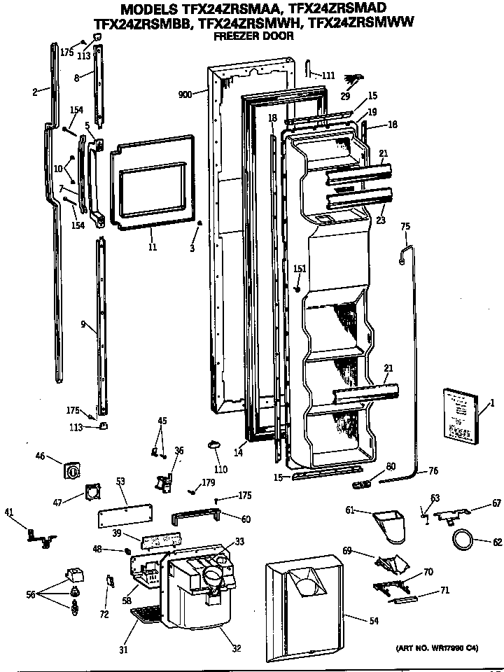 GE TFX24ZRSMAD freezer door diagram