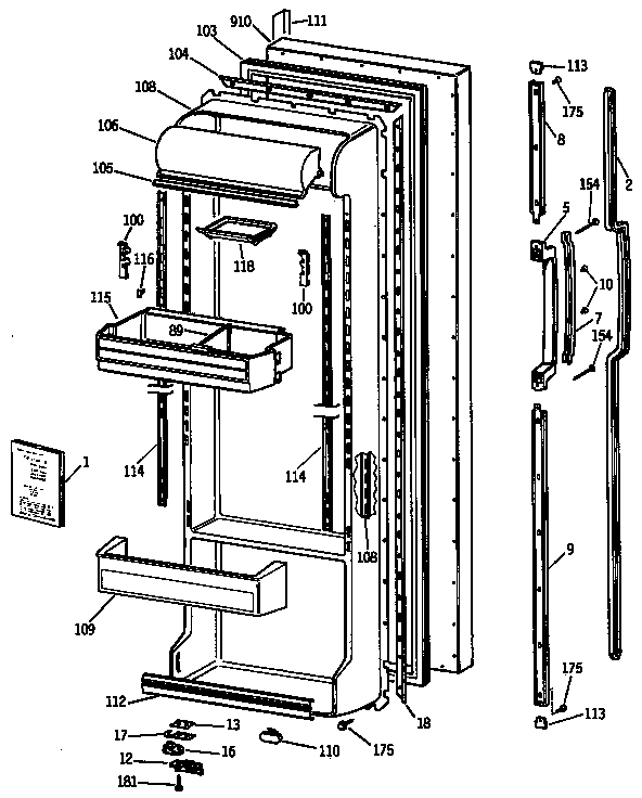 GE TFX24ZRSMAD fresh food door diagram