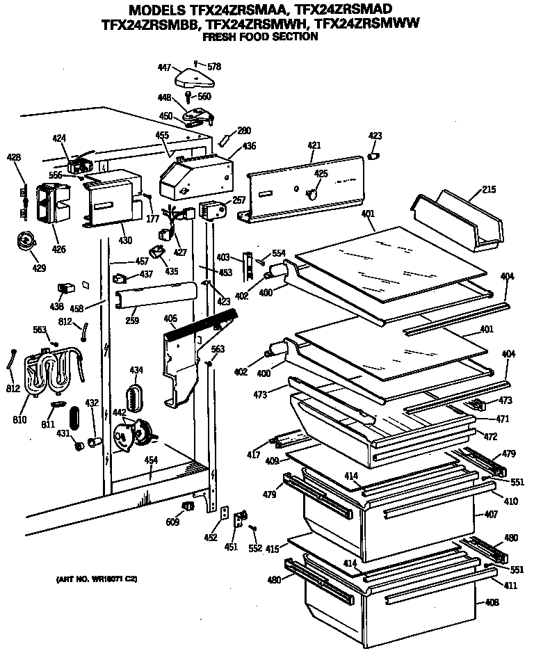 GE TFX24ZRSMAD fresh food section diagram