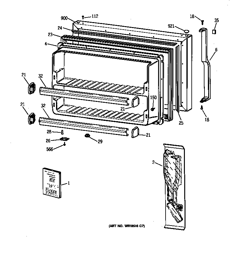 GE TBX18SIBRLAA freezer door diagram