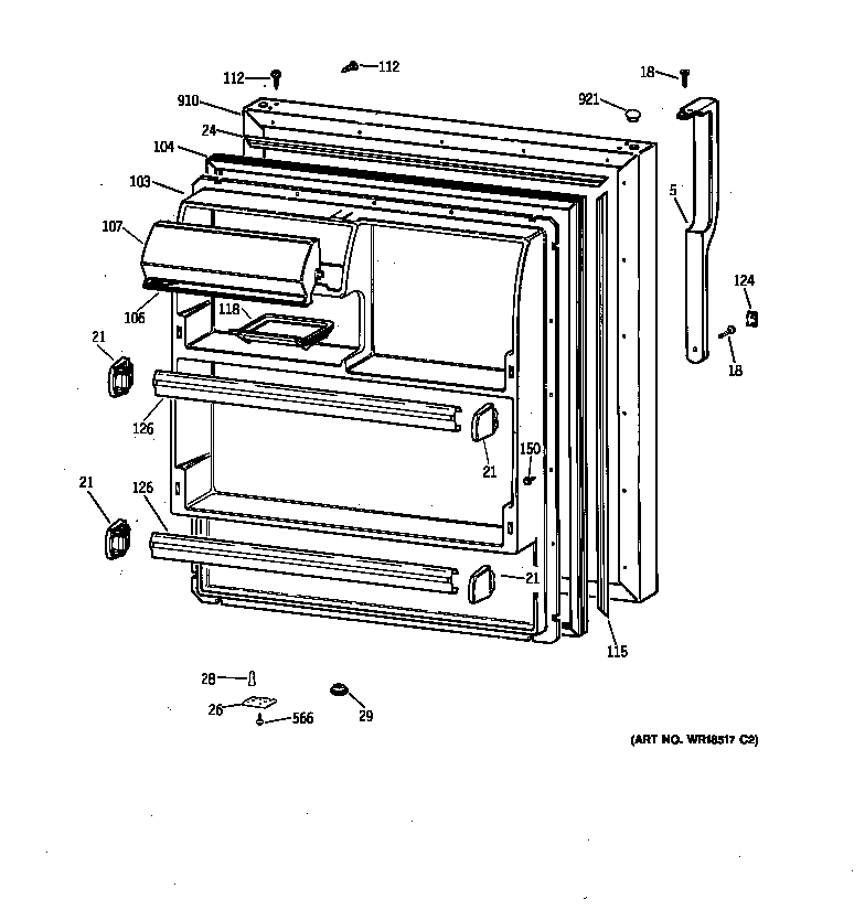 GE TBX18SIBRLAA fresh food door diagram