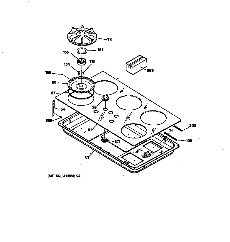 GE JGP636WEV7WW cooktop diagram