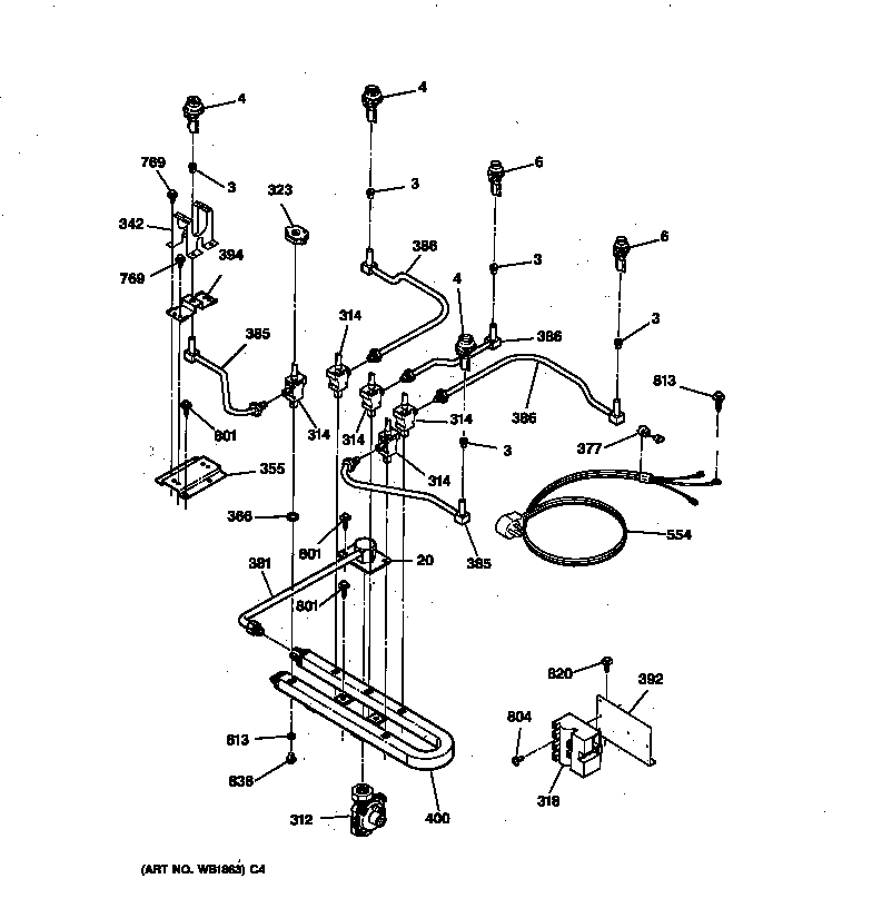 GE JGP636WEV7WW burner parts diagram
