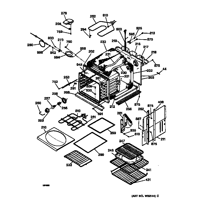 GE ZEK737WA1WW body parts diagram