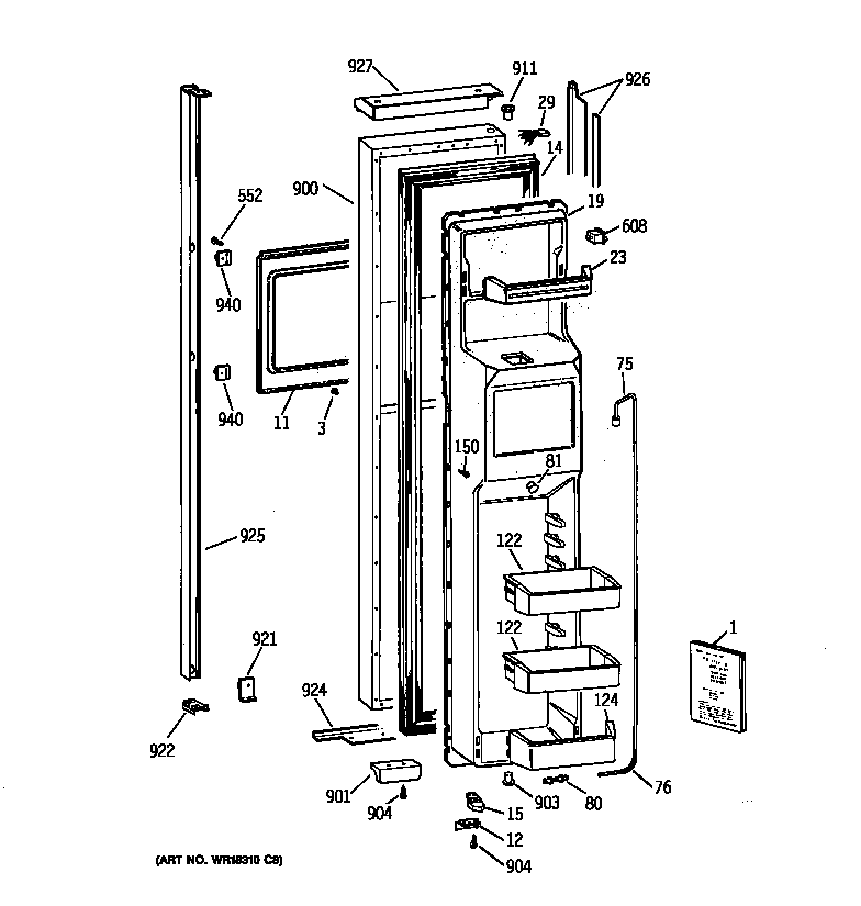 Kenmore 36358485893 freezer door diagram