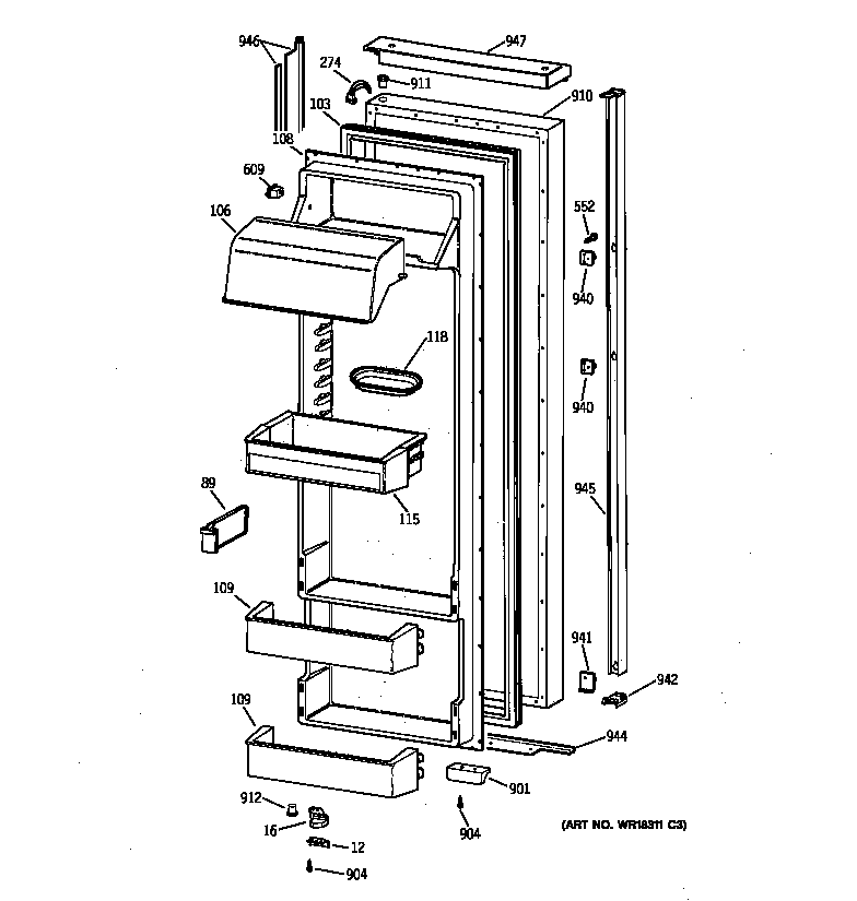Kenmore 36358485893 fresh food door diagram