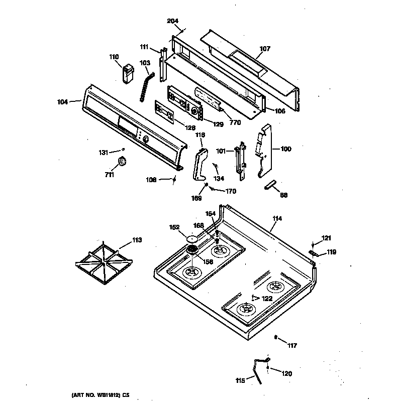 Kenmore 36275388892 control panel & cooktop diagram