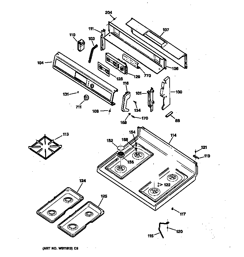 Kenmore 36275488891 control panel & cooktop diagram