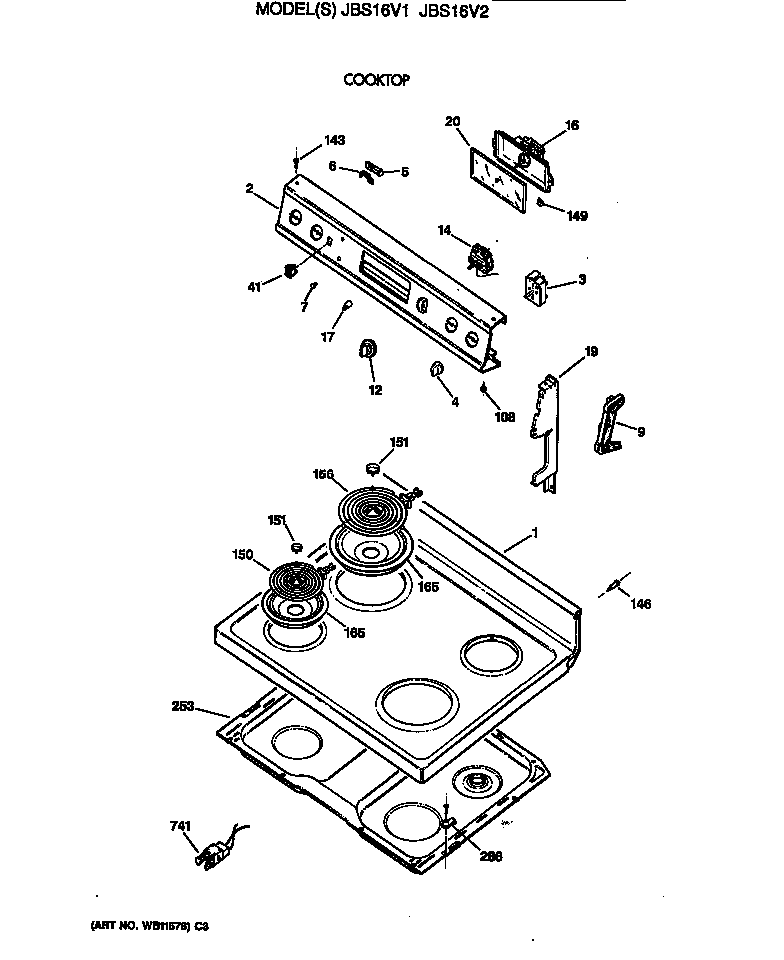 GE JBS16V2 cooktop diagram