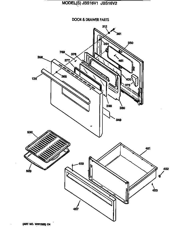 GE JBS16V2 door & drawer parts diagram