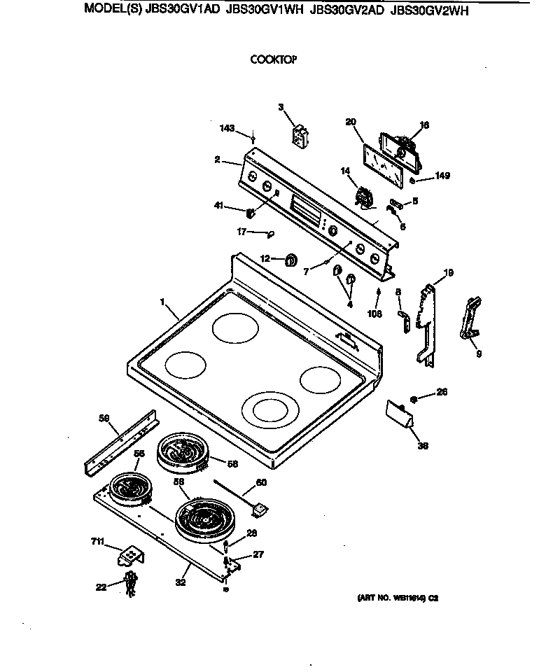 GE JBS30GV2WH cooktop diagram
