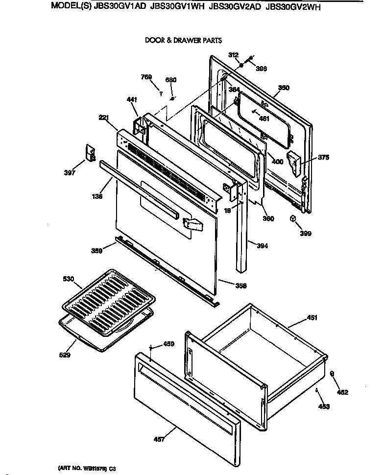 GE JBS30GV2WH door & drawer parts diagram