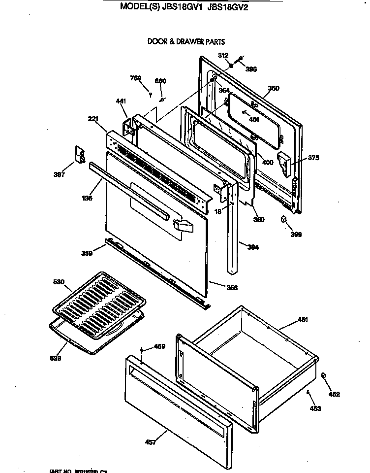 GE JBS18GV2 door & drawer parts diagram
