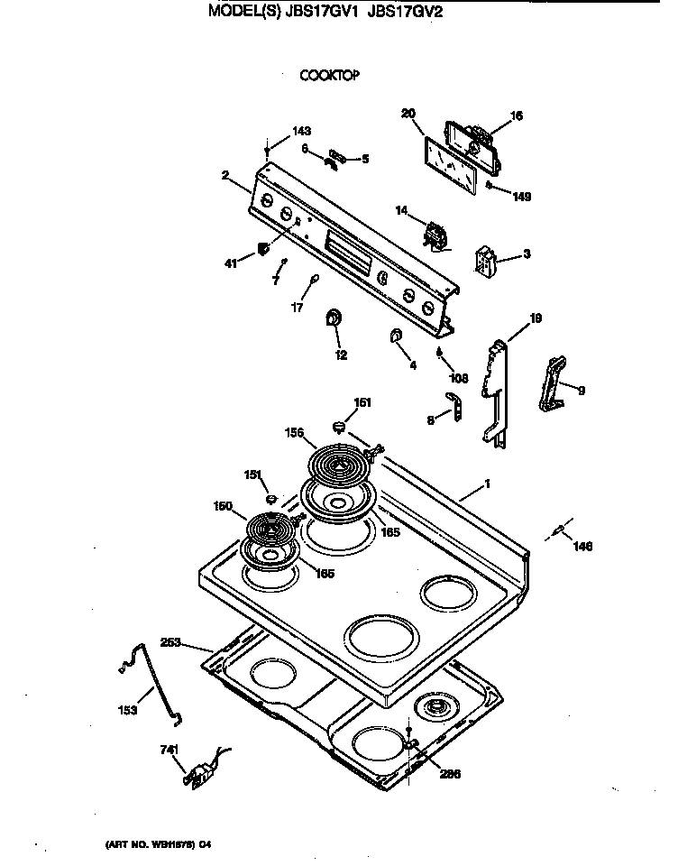GE JBS17GV2 cooktop diagram