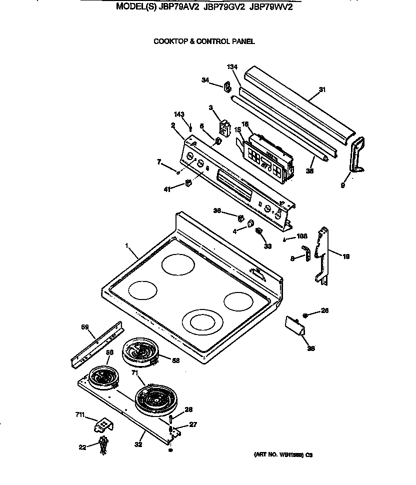 GE JBP79WV2 cooktop & control panel diagram