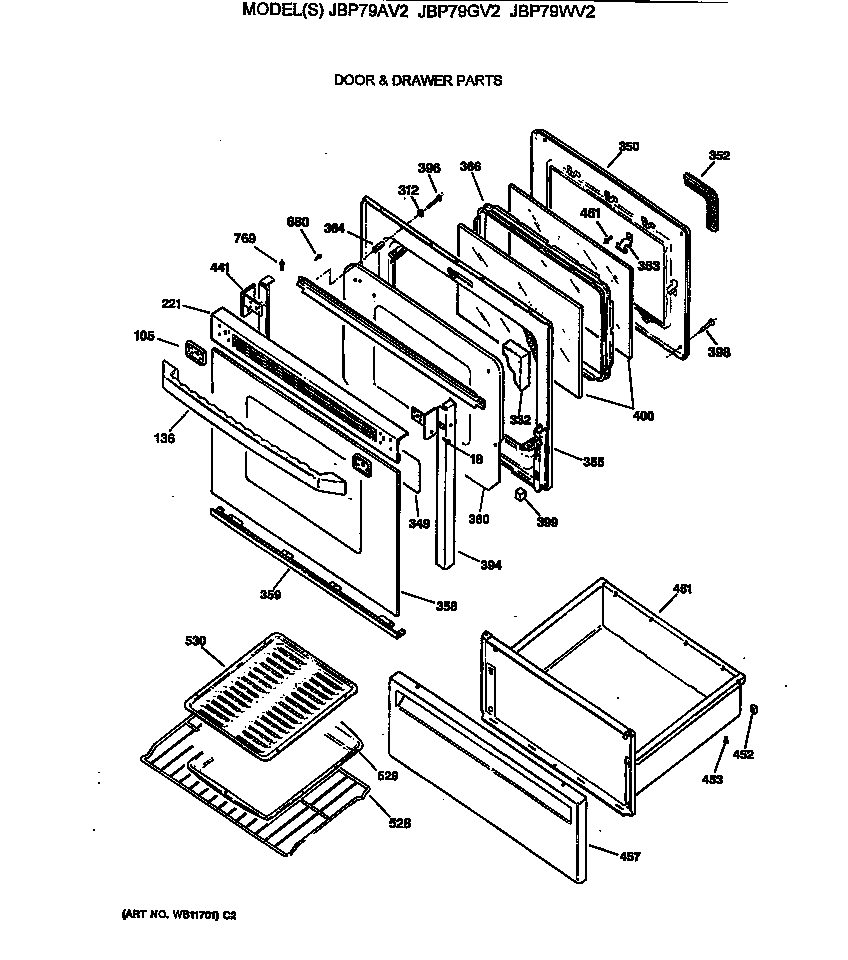 GE JBP79WV2 door & drawer parts diagram
