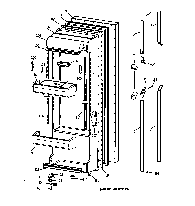GE TFZ22PRYDWW fresh food door diagram