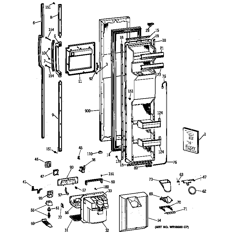 GE TFK27ZFXEAA freezer door diagram