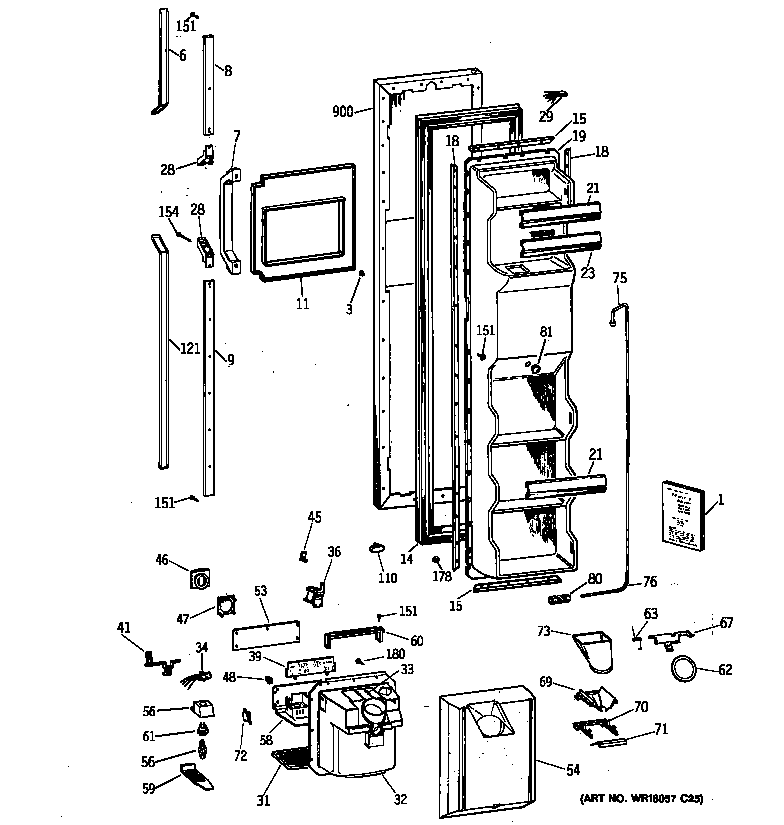 GE TFK25PRYEWW freezer door diagram
