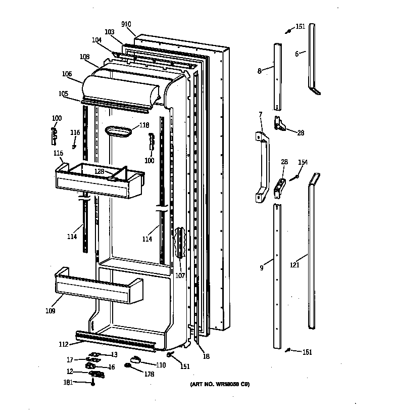 GE TFK25PRYEWW fresh food door diagram