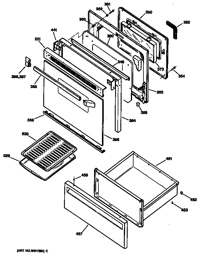 GE JBP25GS2 door/drawer diagram