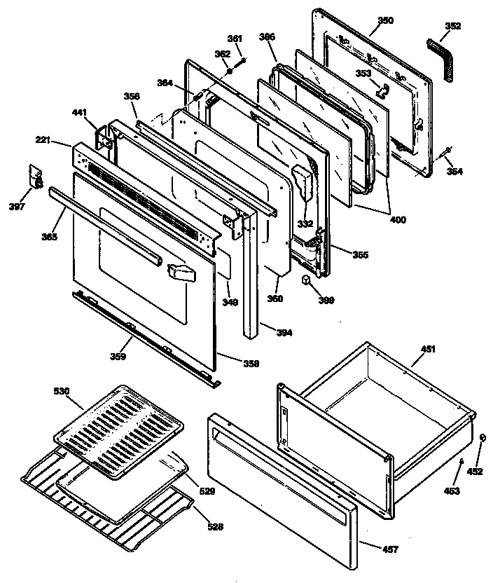 GE JBP55GS2 door/drawer diagram