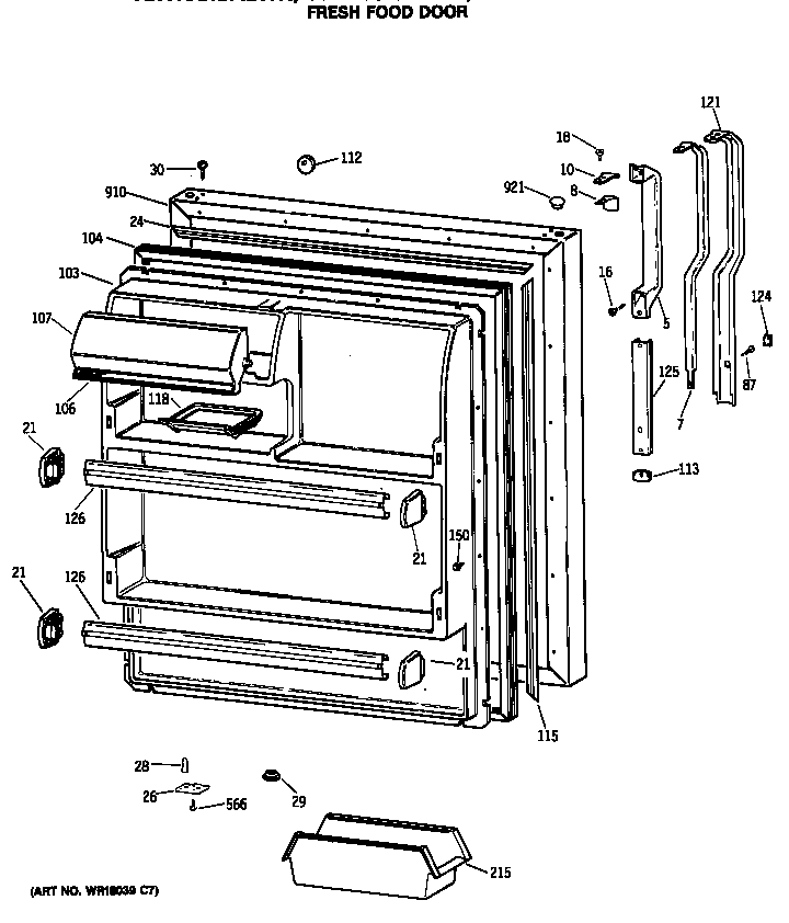 GE TBX18SASARHA fresh food door diagram