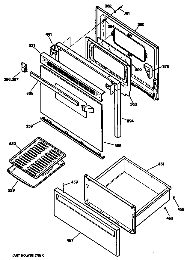 GE JBS16GS2 door/drawer diagram