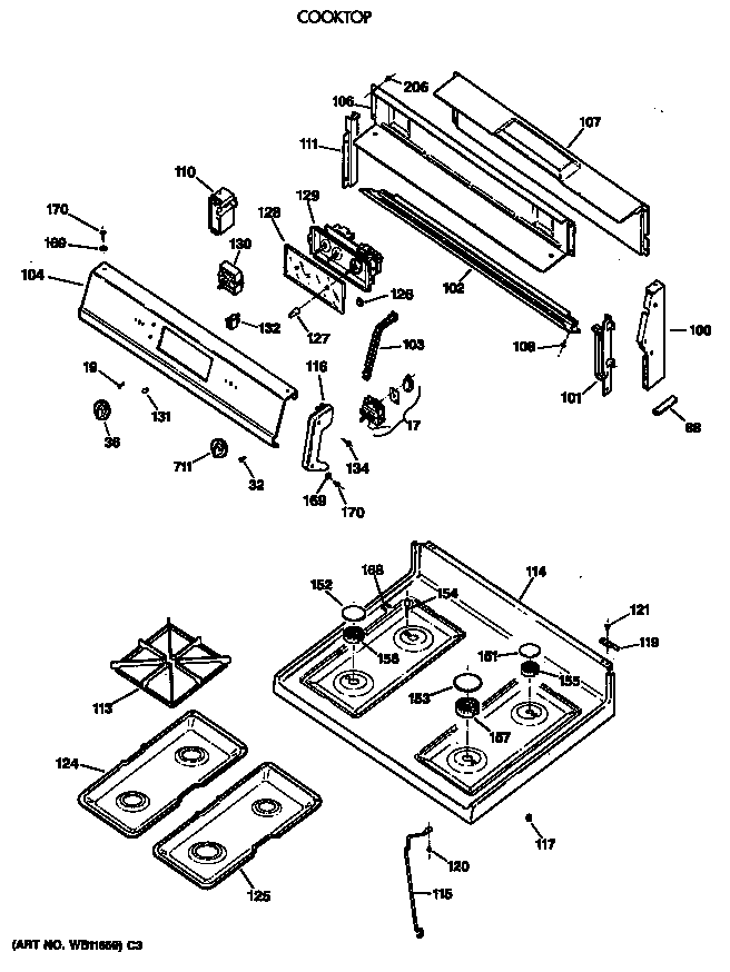 GE JGBP28GEV3AD cooktop diagram