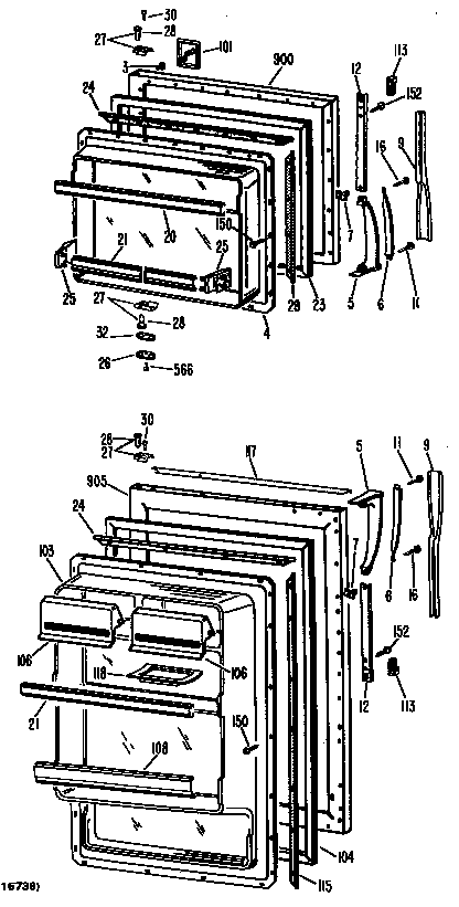 GE TBF15SCBL doors diagram