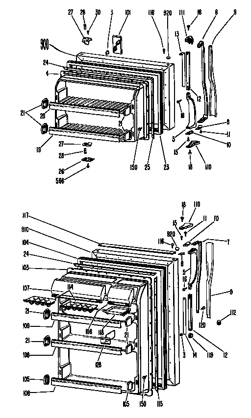 GE TBX20KFBR doors diagram
