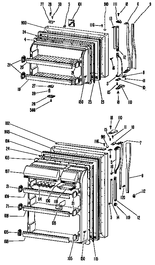 GE TBX18KFBR doors diagram