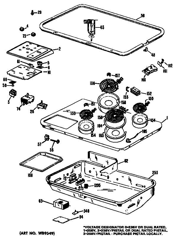 GE JP661B*C1 cooktop diagram