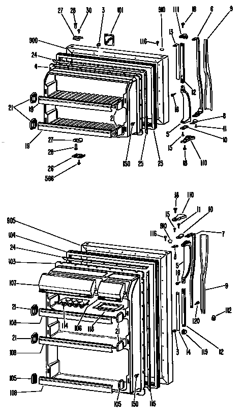 GE TBX18SGCL doors diagram