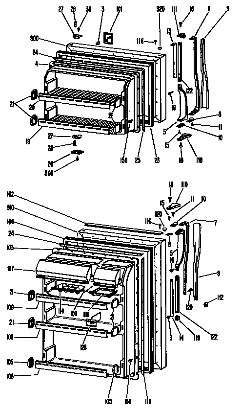 GE TBX18KGRR doors diagram