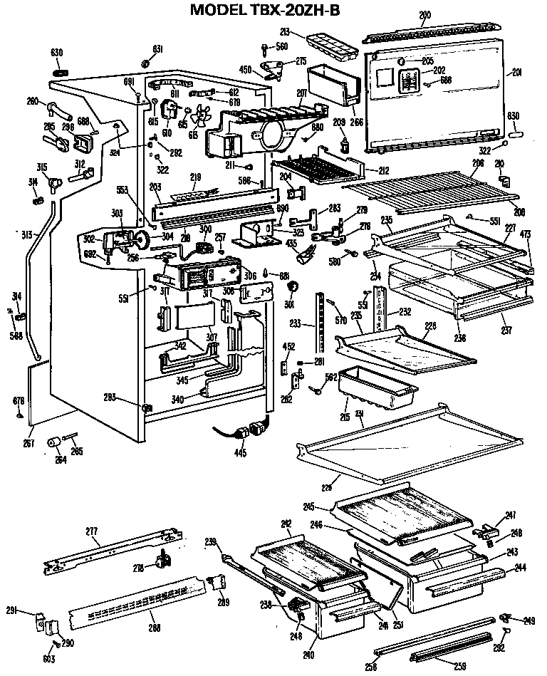 GE TBX20ZHBR cabinet diagram