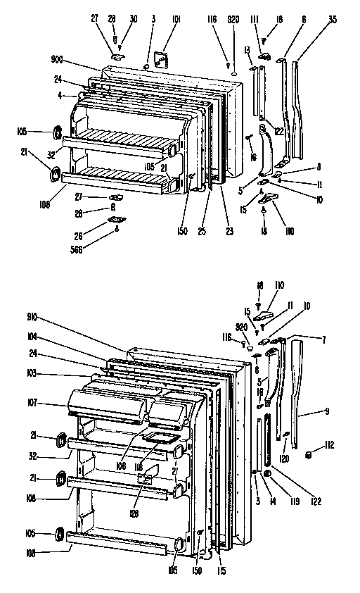 GE TBX23DHBR doors diagram