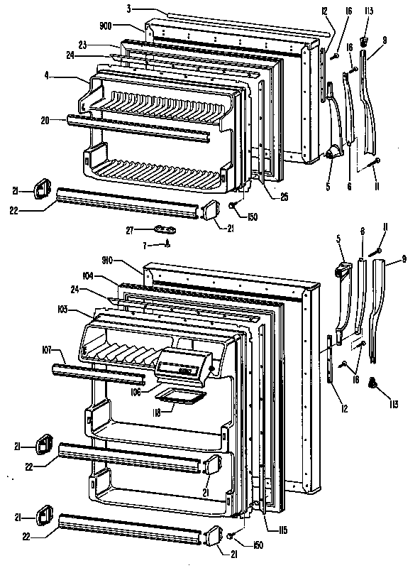 GE TB13SJCLWH doors diagram