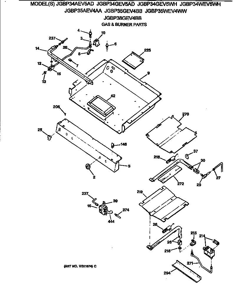 GE JGBP35WEV4WW gas & burner parts diagram